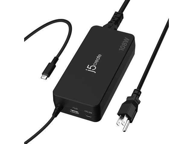j5create 108W USB Type C PD Super Charger for MacBook Pro, Chromebook, Laptop, Notebook, Tablet, Android, iPhone, iPad Pro, Smart Phone (JUP34108)