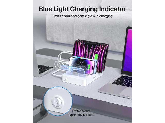 SooPii Premium 6-Port USB Charging Station Organizer for Multiple Devices, 6 Short Charging Cables and One Upgraded i-Watch Charger Holder...