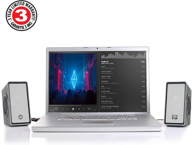 GOgroove Laptop Computer Speakers - SonaVERSE O2 USB Powered Desktop Speakers with Dual Passive Bass Woofers, Built-in Volume Dial, Sleek Compact...