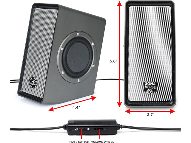 GOgroove Laptop Computer Speakers - SonaVERSE O2 USB Powered Desktop Speakers with Dual Passive Bass Woofers, Built-in Volume Dial, Sleek Compact...