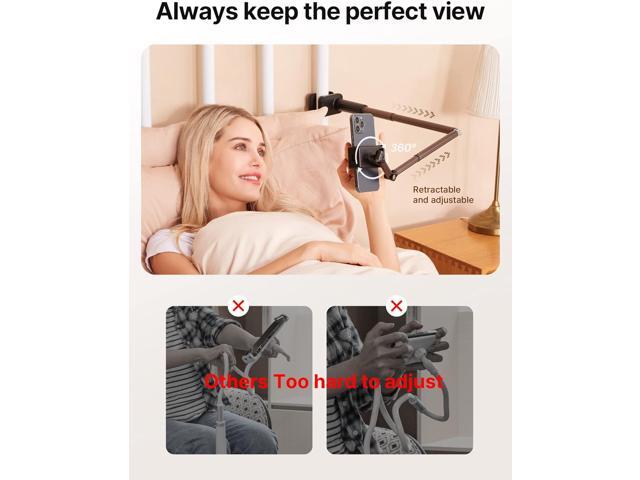 JSAUX Phone Holder for Desk and Bed Compatible with iPhone 16 15 14 13 12 Overhead Phone Mount Gooseneck Phone Stand Flexible 360 Lazy Long Arm...
