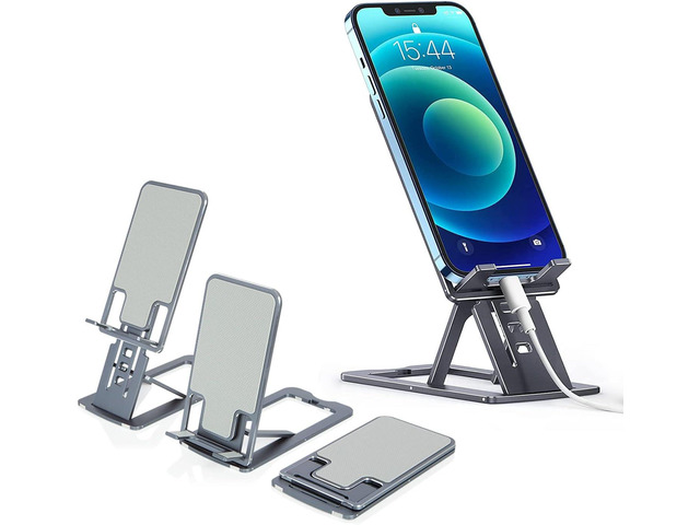 DTech Foldable Cell Phone Stand Holder Aluminum Adjustable Height Nonslip Adhesive Portable Cellphone Cradle for Desk Office Table Home Travel...