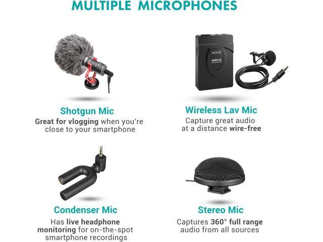 Movo V8 Huge Vlogging Kit for iPhone with Tripod, Grip, Microphones, LED Lights, and Wireless Remote Vlog Kit - YouTube Starter Kit for iPhone or...