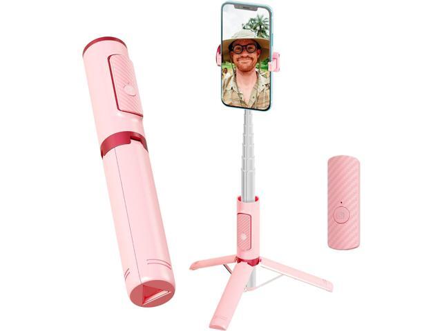 Selfie Stick, Foldable Cellphone Tripod with Remote, Travel Tripod for iPhone Series Android, Video Recording - Pink