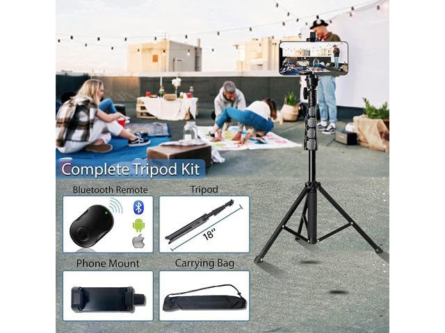 Fugetek 67' Professional Cell Phone Tripod, Portable All in One, Bluetooth Remote, Phone Holder, Compatible with iPhone & Android Devices, Non Skid...