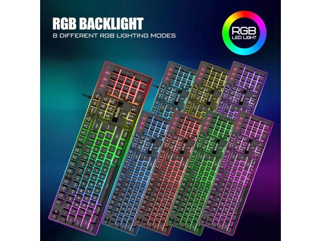 RedThunder K10 Wired Gaming Keyboard and Mouse and Wrist Rest Combo, RGB Backlit, Mechanical Feel Anti-ghosting Keyboard + 7D 7200 DPI Mice+Soft...
