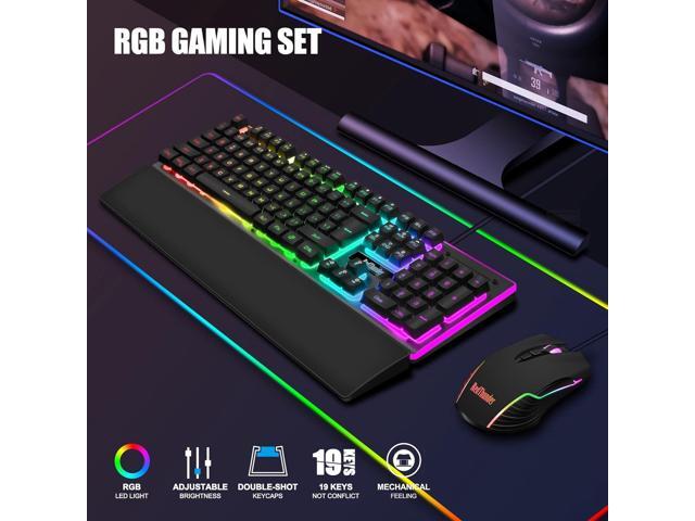 RedThunder K10 Wired Gaming Keyboard and Mouse and Wrist Rest Combo, RGB Backlit, Mechanical Feel Anti-ghosting Keyboard + 7D 7200 DPI Mice+Soft...