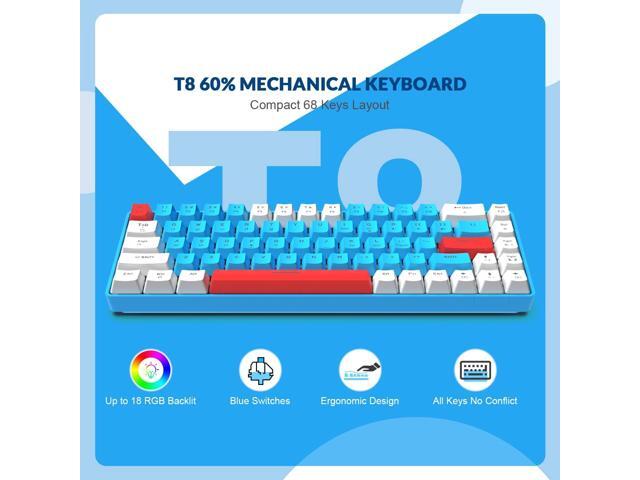 T8 60% Gaming Keyboard,68 Keys Compact Mini Wired Mechanical Keyboard with 18 Chroma RGB Backlit,Blue Switch,USB C Coiled Keyboard Cable,for...