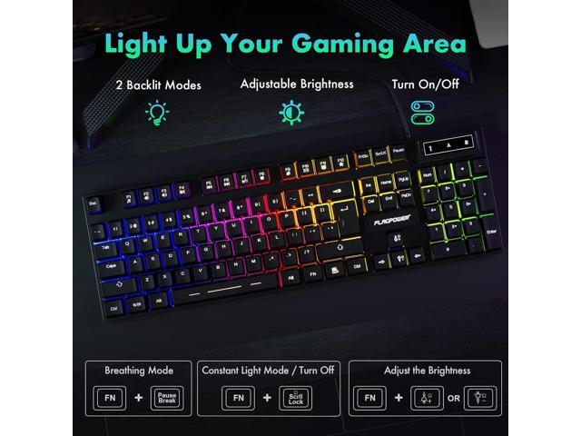 RGB Gaming Keyboard and Breathing Mouse Combo, Adjutable Breathing Backlit Mechanical Feeling Keyboard with 4 Colors 4800DPI Backlight Mouse for PC...
