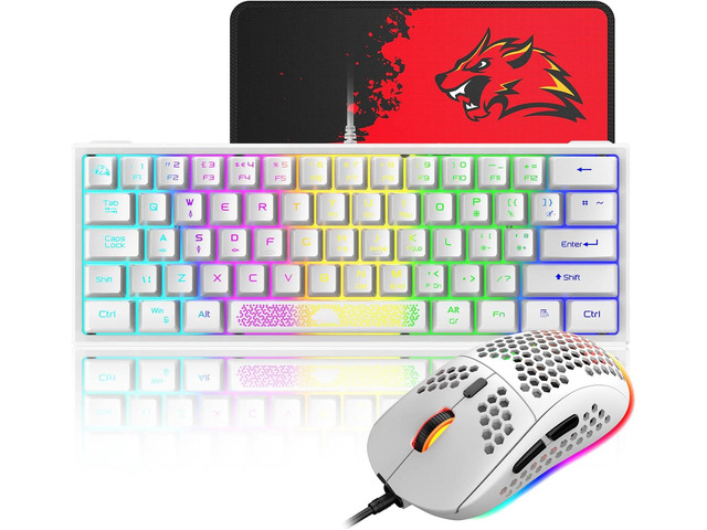 60% Gaming Keyboard and Mouse Combo Samll Mini RGB LED Backlight Mechanical Feeling and RGB 6400 DPI Honeycomb Optical Mouse,Gaming Mouse pad for...
