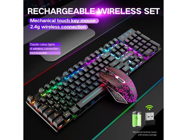 Wireless Gaming Keyboard and Mouse Combo Rainbow Backlight Quiet Ergonomic Mechanical Feeling Anti-ghosting Keyboard Mouse with Rechargeable...