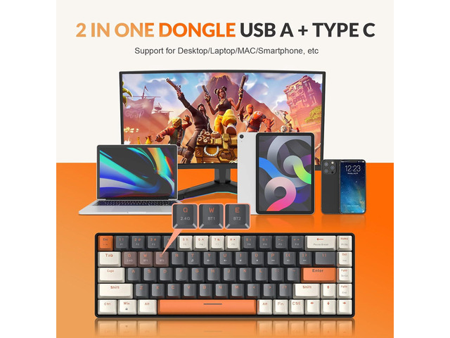 MAGIC-REFINER 60% Wireless Mechanical Keyboard, Bluetooth 5.0/2.4GHz with Dual Mode 2-in-1 Receiver, Compact 68-Key Hot Swappable Ergonomic Gaming...