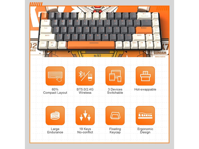 MAGIC-REFINER 60% Wireless Mechanical Keyboard, Bluetooth 5.0/2.4GHz with Dual Mode 2-in-1 Receiver, Compact 68-Key Hot Swappable Ergonomic Gaming...