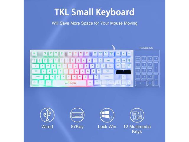 CHONCHOW 87 Keys TKL Wired Gaming Keyboard, Rainbow Led Backlight, White Keyboard and Mouse 3200DPI Combo Compatible with PC Laptop Ps4 Ps5 Xbox Gamer