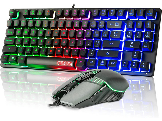 Gaming LED Keyboard and Mouse Combo,Compact 89 Keys with Numbric Tenkeys Pad,Rainbow Backlit,Ergonomic Mice 2 Side-Button USB Wired 75% Mechanical...