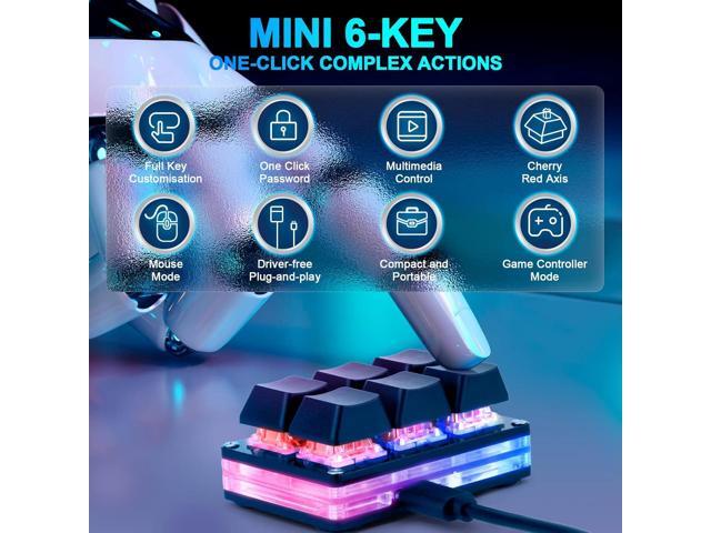 Ecarke Black White 6-Key Gaming Keyboard, USB Mini 6-Key Keypad Mechanical Gaming PC Keyboards Programming Macro with Software OSU HID Standard...