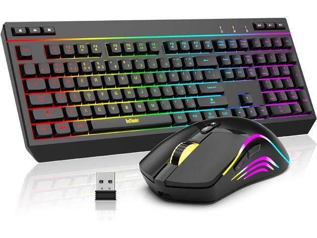 RedThunder K20 Wireless Keyboard and Mouse Combo, Full Size Anti-Ghosting Keyboard with Multimedia Keys + 7D 4800DPI Optical Mice, Rechargeable RGB.