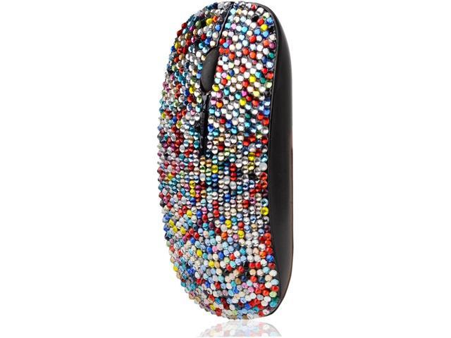 SA@ Luxury Bling Rechargeable Wireless Mouse with Austrian Crystal Rhinestone,Flat Slim Mouse for Laptop PC Girl's Gift (Colorful)