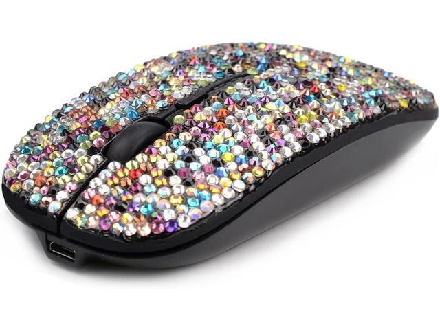 SA@ Luxury Bling Rechargeable Wireless Mouse with Austrian Crystal Rhinestone,Flat Slim Mouse for Laptop PC Girl's Gift (Colorful)