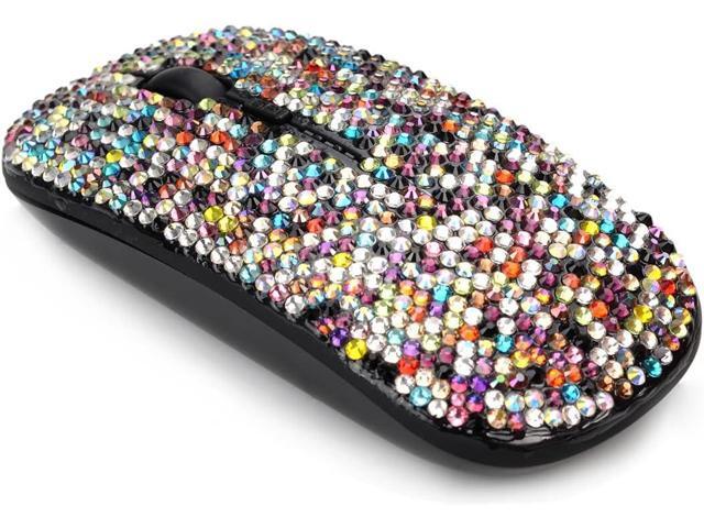 SA@ Luxury Bling Rechargeable Wireless Mouse with Austrian Crystal Rhinestone,Flat Slim Mouse for Laptop PC Girl's Gift (Colorful)