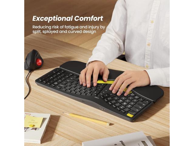 Nulea Wireless Ergonomic Keyboard, Split Keyboard with Wrist Rest, USB-C Charging, 7-Color Backlight, Natural Typing, Bluetooth and USB...