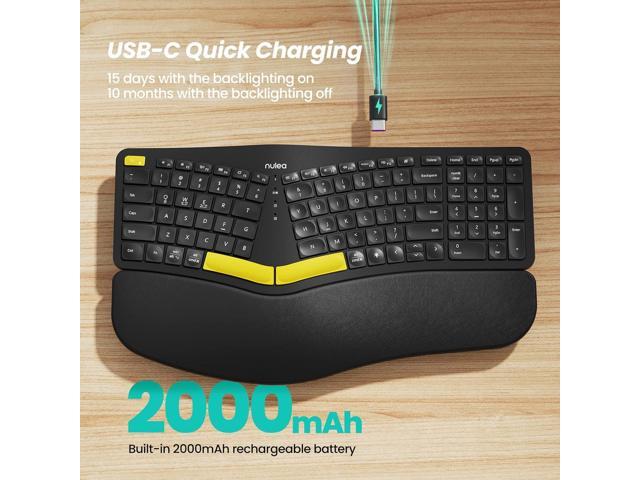 Nulea Wireless Ergonomic Keyboard, Split Keyboard with Wrist Rest, USB-C Charging, 7-Color Backlight, Natural Typing, Bluetooth and USB...