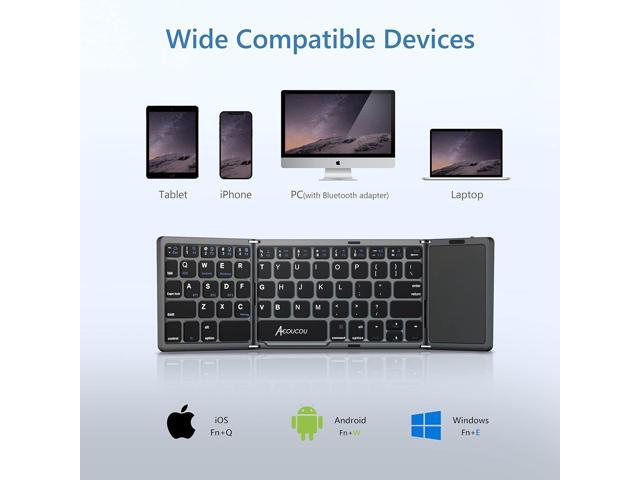 Acoucou Foldable Bluetooth Keyboard with Touchpad Portable Wireless (Sync Up to 3 Devices), Rechargeable Mini Wireless Bluetooth Tri-Folding...