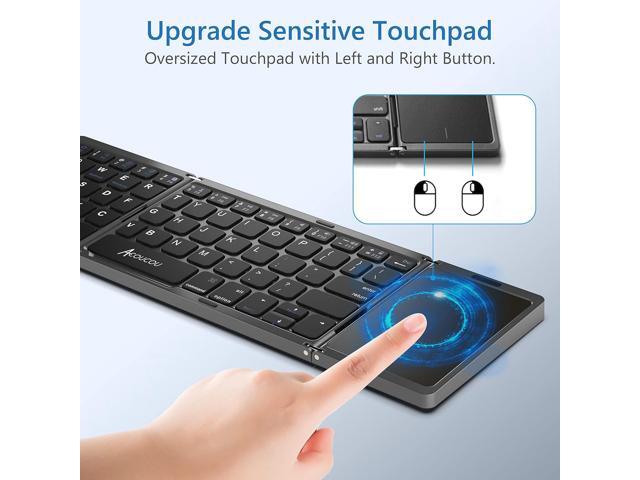 Acoucou Foldable Bluetooth Keyboard with Touchpad Portable Wireless (Sync Up to 3 Devices), Rechargeable Mini Wireless Bluetooth Tri-Folding...