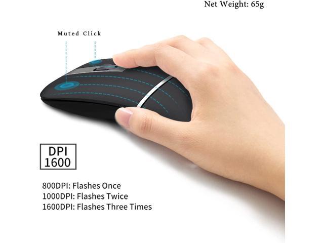 WFB Wireless Arc Mouse for Laptop,Bluetooth USB Rechargeable Computer Mice,Folding Rotating Ultra Slim,3 DPI for Desktop Travel Black