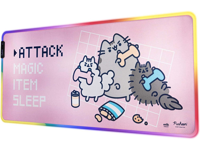 Erik Official Pusheen XXL RGB Gaming Mouse Mat LED Mouse Mat 900x400x4 mm Non-Slip Rubber Base Mouse Pad RGB, RGB Gaming Mouse Pad, Keyboard...