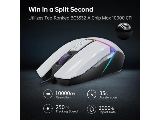 Bloody W60Max Wired RGB FPS Gaming Mouse, 10000 CPI, All Buttons Programmable, 2000Hz Report Rate, 250 IPS, 4M Onboard Memory (Pandawhite)