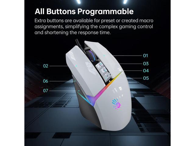 Bloody W60Max Wired RGB FPS Gaming Mouse, 10000 CPI, All Buttons Programmable, 2000Hz Report Rate, 250 IPS, 4M Onboard Memory (Pandawhite)