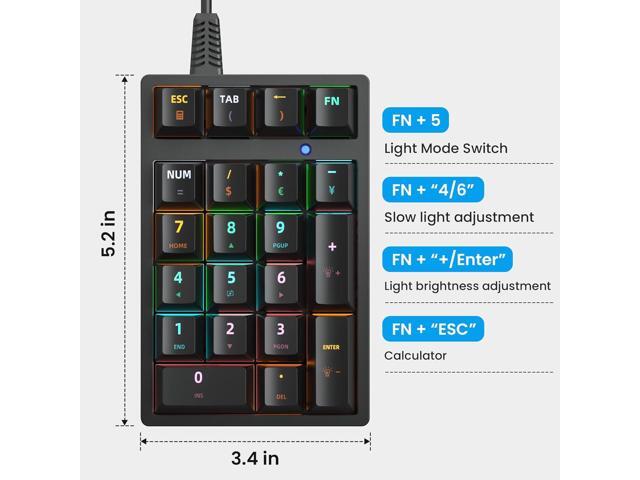 JPHTEK Number Pad, Mechanical USB Wired Numeric Keypad with RGB LED Backlit 21 Key Numpad,Mechanical Numeric Keypad for Laptop Desktop Computer PC...