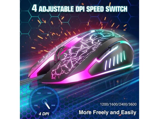 Gaming Mouse Wired, Ergonomic Gamer Laptop PC USB Optical Computer Mice with RGB Backlit, 4 Adjustable DPI Up to 3600, 6 Programmable Buttons for...