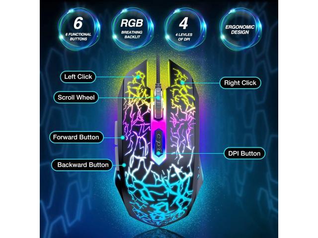 Gaming Mouse Wired, Ergonomic Gamer Laptop PC USB Optical Computer Mice with RGB Backlit, 4 Adjustable DPI Up to 3600, 6 Programmable Buttons for...