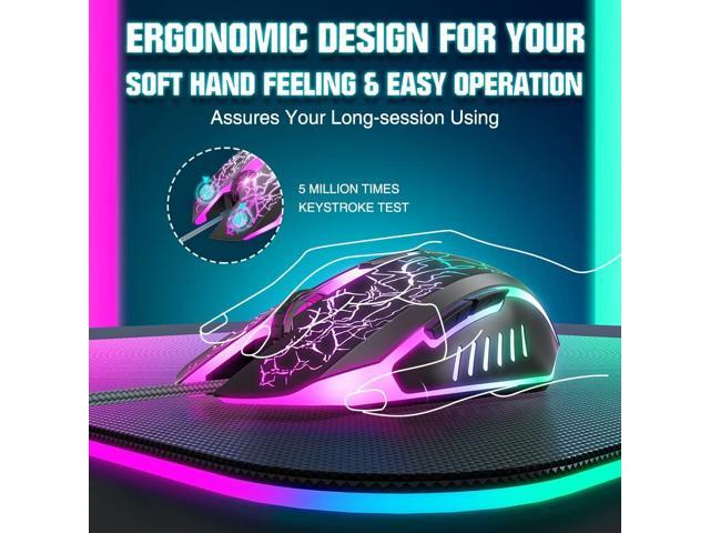 Gaming Mouse Wired, Ergonomic Gamer Laptop PC USB Optical Computer Mice with RGB Backlit, 4 Adjustable DPI Up to 3600, 6 Programmable Buttons for...