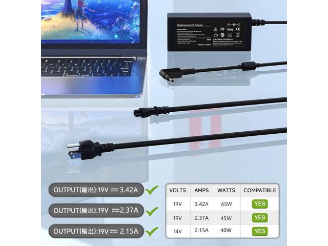 65W Laptop Charger Compatible with Acer Chromebook 11/13/14/15, R11/R13, N15Q Series, and PA-1650-80Compatible with Aspire S5 S7 R Series