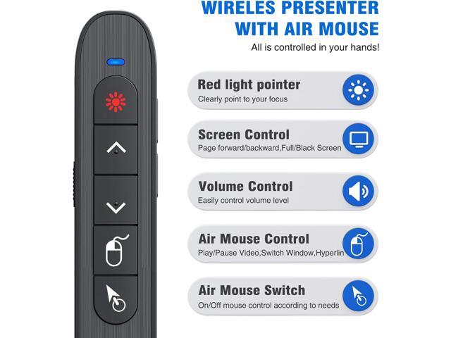 DINOSTRIKE Wireless Presenter Remote with Air Mouse Control, Rechargeable USB Presentation Clicker PPT Pointer RF 2.4GZ PowerPoint Clicker Slide...