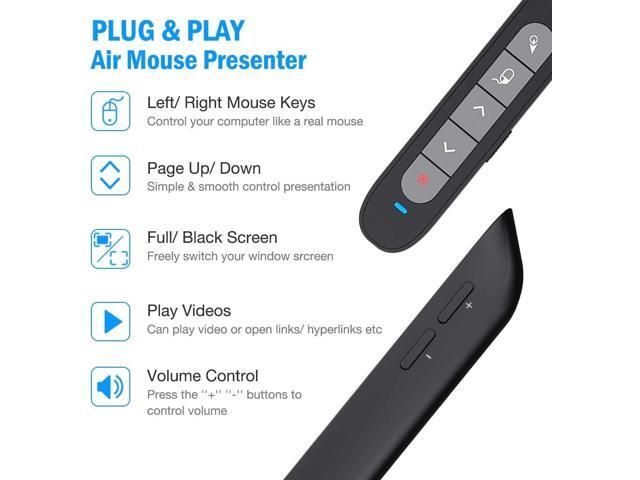 DinoFire Wireless Presenter Remote with Air Mouse, RF 2.4GZ USB Rechargeable Presentation Clicker and Pointer Powerpoint PPT Slide Clicker for...