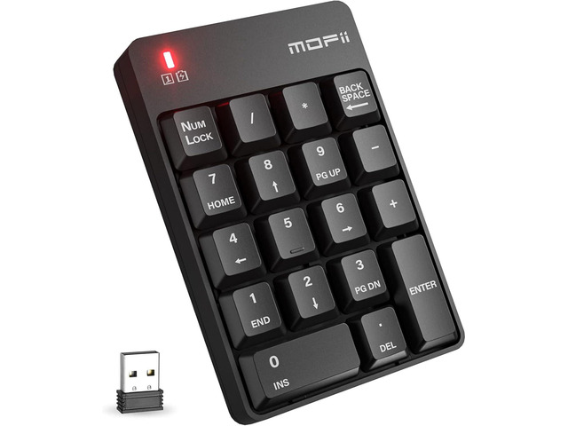 MOFII Number Pad - Black Wireless 2.4G Numeric Keypad Silent 19 Keys USB Keypads, Portable Financial Accounting Numpad 10 Key for...