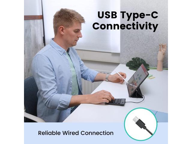 Perixx PERIPAD-202C Wired USB-C Slim Numeric Keypad - Scissor Keys with 2 USB-A Hubs and Tab Key - Compatible for Tablet, Laptop, & Desktop - Black
