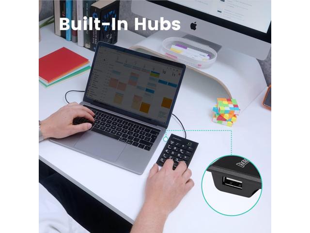Perixx PERIPAD-202C Wired USB-C Slim Numeric Keypad - Scissor Keys with 2 USB-A Hubs and Tab Key - Compatible for Tablet, Laptop, & Desktop - Black