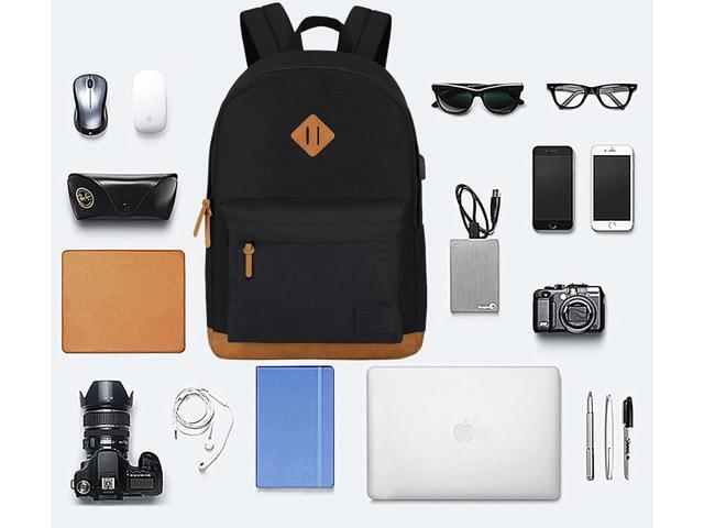 Large Travel Laptop Backpack with USB Charging Port for Men and Women, Classic School Backpack for Boys and Girls, Work Bag(18Inches/Black)