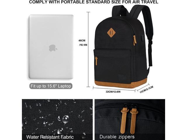 Large Travel Laptop Backpack with USB Charging Port for Men and Women, Classic School Backpack for Boys and Girls, Work Bag(18Inches/Black)