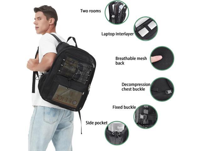 Mesh Backpack Heavy Duty for School, 35L Extra Large Mesh Bookbag for Adults, See Through Mesh Black School Bag with Laptop Pocket for Work...