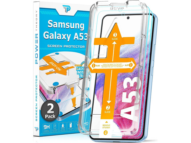 Power Theory 2-Pack Screen Protector for Samsung Galaxy A53 5G Premium Shatter Resistant Tempered Glass [9H Hardness], Easy Install Kit, HD Clear,...