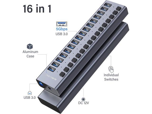 ACASIS Powered USB Hub,16 Ports USB 3.0 Data Hub, Individual On/Off Switches, 12V7.5A 90W Power Adapter, USB Hub 3.0 Splitter Extension for...
