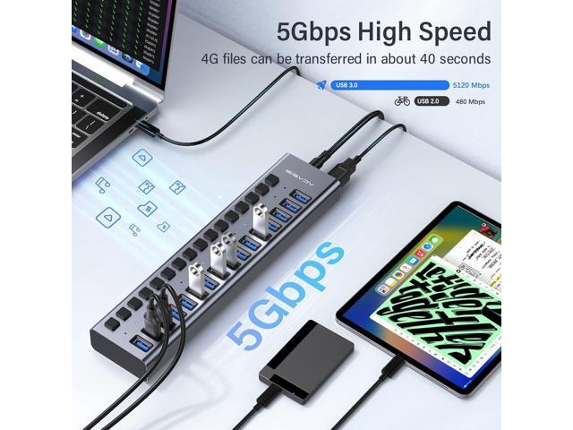 ACASIS Powered USB Hub,16 Ports USB 3.0 Data Hub, Individual On/Off Switches, 12V7.5A 90W Power Adapter, USB Hub 3.0 Splitter Extension for...