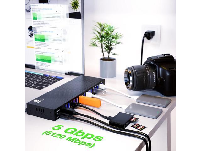 USB 3 0 Hub - 16 Ports Powered USB Hub - Desktop USB Expander Hub - up to 5Gbps High-Speed USB Splitter for Multiple Devices - Aluminum Alloy...