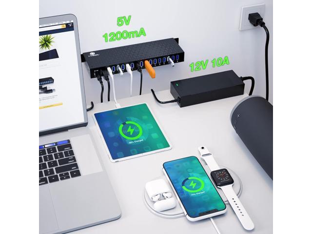USB 3 0 Hub - 16 Ports Powered USB Hub - Desktop USB Expander Hub - up to 5Gbps High-Speed USB Splitter for Multiple Devices - Aluminum Alloy...